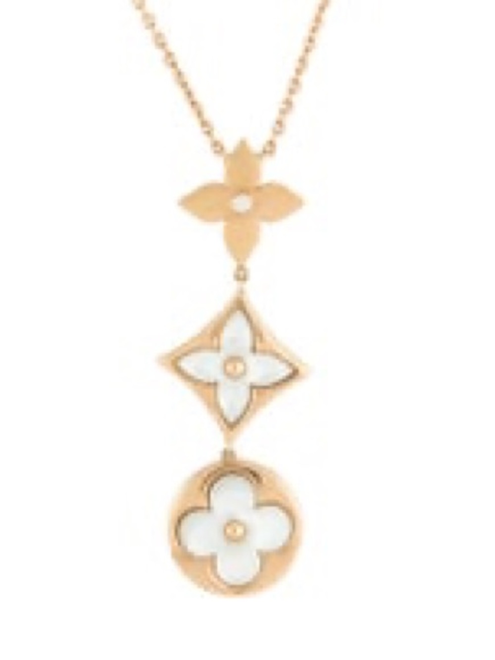 Louis Vuitton Gold and White Alhambra Triple Motif Necklace